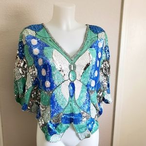 Vintage 1980 Shomax of New York Silk Sequins Butte